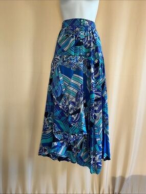 Escada Blue & Teal Printed Maxi Skirt